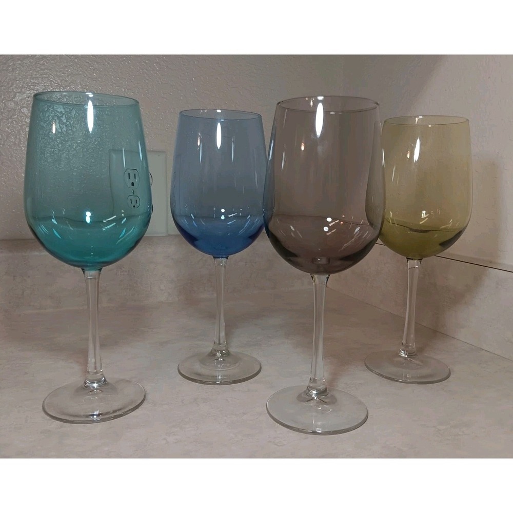 1990s Multicolor 16oz Wine Goblets (4) Glass Holiday Party Y2K Vibes Wedding